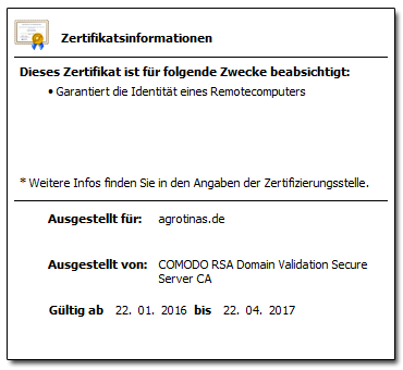 Zertifikat für Agrotinas.de