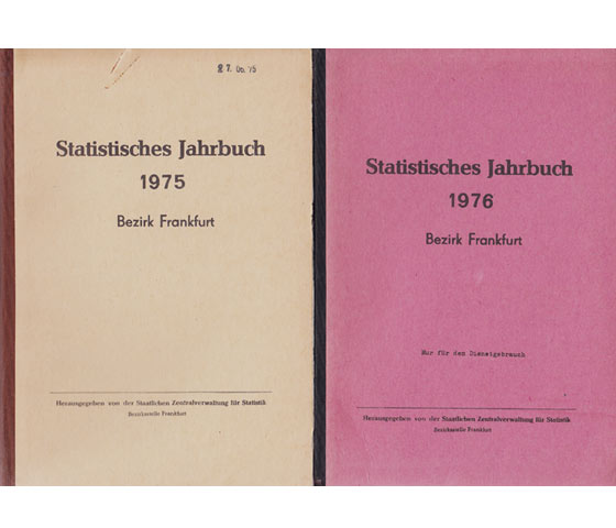 Statistisches Jahrbuch Bezirk Frankfurt (Oder). 19. Jahrgang 1975 und 20. Jahrgang 1976. Hrsg. Staatliche Zentralverwaltung für Statistik, Bezirksstelle Frankfurt