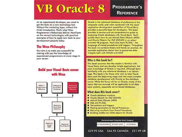 Trietsch, Dov: Visual Basic Oracle 8 Programmer's Reference; Rückseite