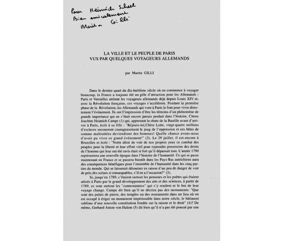 La ville et le peuple de Paris vus par quelques voyageurs allemands. In französischer Sprache. Sonderdruck, signiert für Prof. Dr. Heinrich Scheel