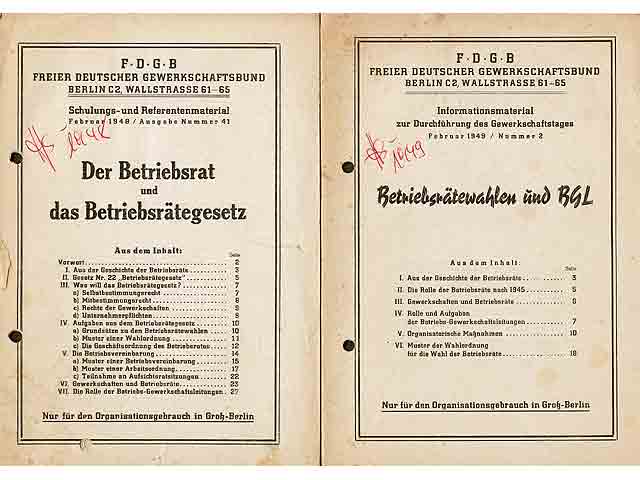 Konvolut „Zur Geschichte der Gewerkschaftsbewegung in Deutschland“. 6 Titel. 