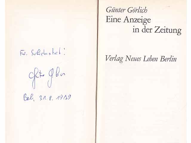 Eine Anzeige in der Zeitung. 3. Auflage. Signiert