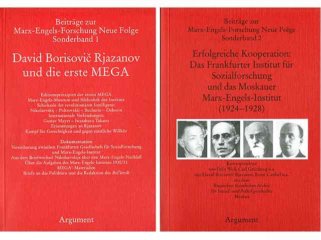 Beiträge zur Marx-Engels-Forschung Neue Folge, Sonderband 1/1997: David Borisovic Rjazanow und die erste MEGA, 278 Seiten sowie Sonderband 2/2000, 439 Seiten