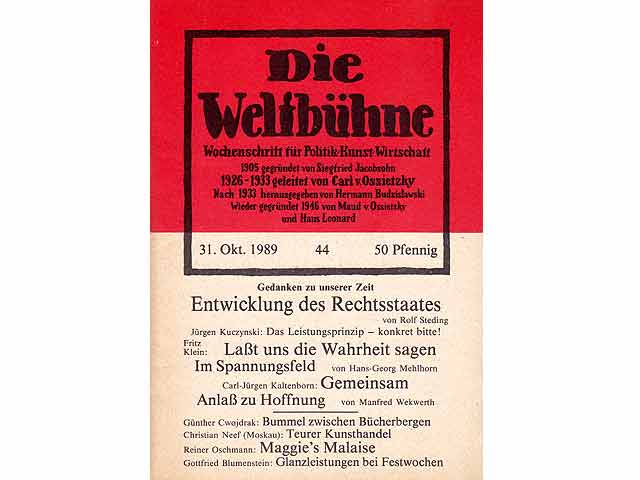 "Die Weltbühne" mit Artikeln von Hans-Georg Mehlhorn. 4 Titel. 